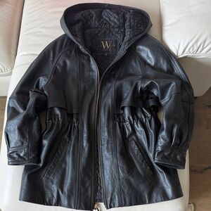 Genuine Leather Oversized Parka Peplum Jacket